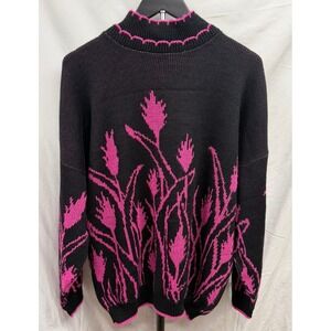 Vintage 80's PRIVATE EYES Black Pink Floral‎ Knit Mock Neck Sweater Women's 22W